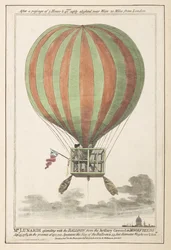 Vincent Lunardi ve vzduchu po svém vzletu z Moorfields, září 1784
