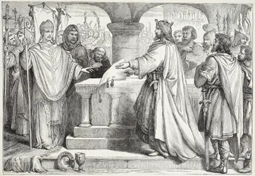 Návštěva Karla Velikého u papeže, ilustrace z Dějin protestantismu od Jamese Aitkena Wylie (1808-1890), hospoda. 1878