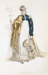 Vycházkové šaty, módní deska z Ackermanns Repository of Arts