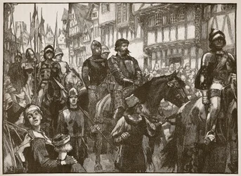 Wallace na cestě do Westminster Hall, ilustrace z Cassells Illustrated History of England (sépiová fotografie)