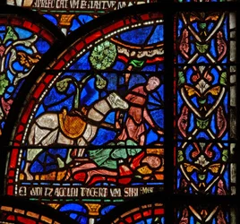 Windows 7 zobrazující scénu z okna St Thomas Becket Miracle: William of Gloucester je pohřben, ale je slyšet jeho hlas
