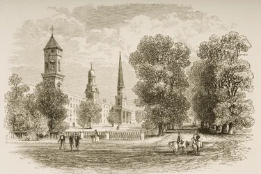Yale College, New Haven, kolem roku 1870, z „American Pictures“ vydané společností Religious Tract Society, 1876
