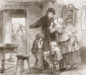 Zwingle odchází do armády, ilustrace z Historie protestantismu od Jamese Aitkena Wylie (1808-1890), hospoda. 1878