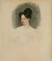 Nedokončený portrét Marianne Cregoe Colmare (později paní Baurton Bennett) kolem roku 1833-34 (miniatura na slonovině připevněná na kartě)
