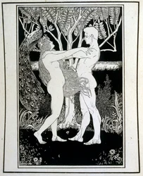 Adam a Eva (nevinnost), z knihy Juda ilustrované Ephraimem Mosesem Lilienem (1874-1925). Lilian je považován za otce sionistické ikonografie vytvořené ve stylu Jugendstil (německá secese). Ilustroval „Juda“ (1900), biblickou knihu