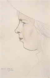 Portrét umělcovy sestry Gladys Laughton, 8. srpna 1909 (tužka a barevné mytí)