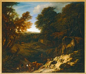 Krajina s pastýři a stády na rybníku - Paysage avec bergers et troupeaux au bord d