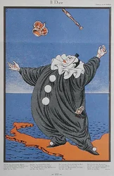 Karikatura Benita Mussoliniho (1883-1945), z časopisu 
