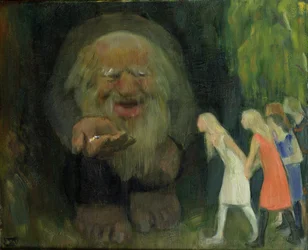 Troll lákal dívky zlatem (olej na plátně)