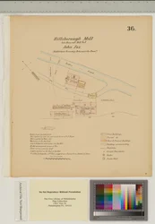 Plán Hillsborough Mill, Middletown Township, Delware, ilustrace z „Hexamer General Surveys“ (pero a inkoust s mytím na papíře)