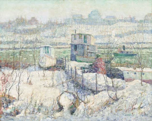 Boathouse, Winter, Harlem River, c. 1916.