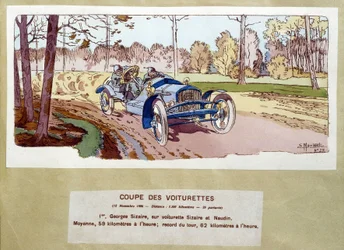 Automobilové závody: střih vozíků v roce 1906 - kresba Ernesta Montauta (1878-1909).