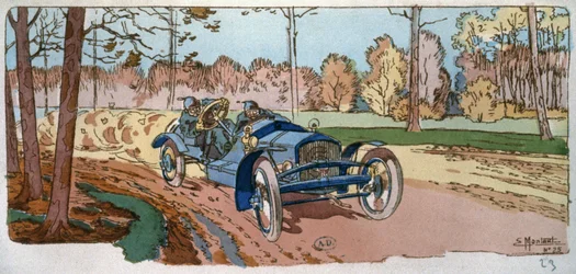 Georges Sizaire na svém vlastním vyrobeném voze v Coupe des Voiturettes