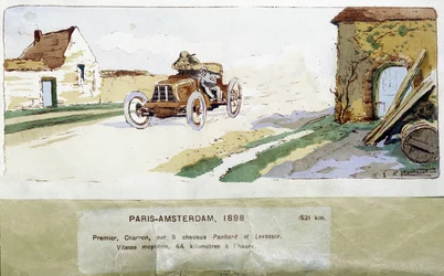 Závod Paříž - Amsterdam v roce 1898, kresba Ernest Montaut (1878-1909).