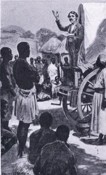 Preaching to the Makololo: Livingstone, ilustrace z Cassells Romance of Famous Lives, kolem roku 1940