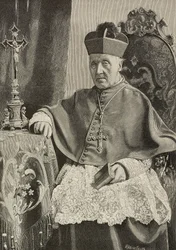 Portrét Luigiho Nazariho z Calabiany (1808-1893), italského politika a arcibiskupa Itálie, vyryl Ernesto Mancastropa po fotografii Ganziniho a Gabriela, z L