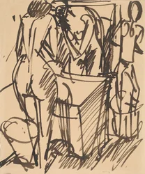 Akt se zrcadlem, stojící před umyvadlem, 1908-1910.
