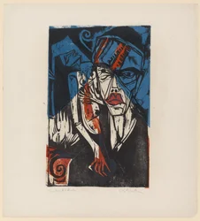 Ilustrace pro Petera Schlemihla od Adalberta von Chamisso, 1915 (barevný dřevoryt)