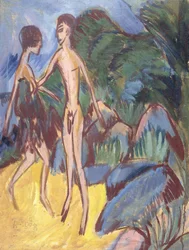Mladík a nahá dívka na pláži, 1913