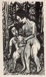 Dvě nahé dívky s květinami v lese. 1923