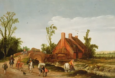 Zalesněná krajina s cestovateli na stopě, 1624