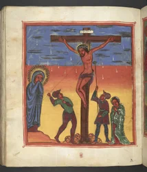 Nebo. 607 f178v, Ukřižování, Scéna ze života Panny Marie, z 