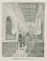 Interiér kostela Tamworth: litografie, nd [1796-1865]