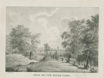 Tamworth - The River Tame: litografie, nd [1796-1865]