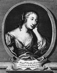 Medailonový portrét Marie-Madeleine Pioche de La Vergne, Comtesse de La Fayette (1634-1693), francouzský romanopisec, rytina Etienne Jehandier Desrochers (1668-1741)