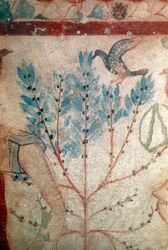 Pták sedící na malém stromě (Freska, detail, 530 př.nl)