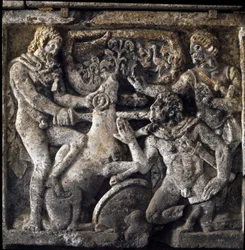 Etruscan art: “” Ulysses to the realm of the dead sacrificing a sheep to consult the blind diviner of Thebes Tiresias”” Episode of Homere