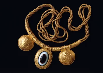 Zlatý řetízkový náhrdelník a bullae z Todi (Umbrie). Etruská civilizace, 4. století před naším letopočtem.
