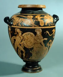Stamnos, červenofigurová keramika z Vulci (Lazio). Etruská civilizace, 4. století před naším letopočtem.