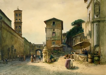 Via dei Penitenzieri v Římě, od Ettore Roeslera Franze (1845-1907), ze série Roma sparita (Zmizelý Řím)
