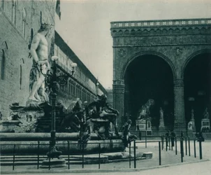 Neptunova fontána od Bartolomea Ammanatiho a Loggia dei Lanzi, Florencie, Itálie, 1927