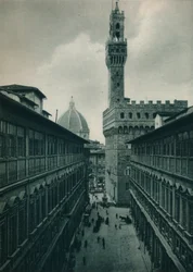 Palazzo Vecchio z galerie Uffizi, Florencie, Itálie, 1927