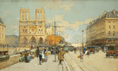 Postavy na slunné pařížské ulici, Notre Dame vlevo