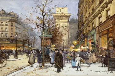 Postavy na Le Boulevard St. Denis za soumraku
