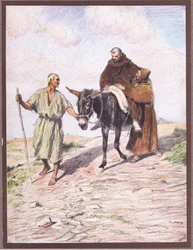 Svatý František sestupuje z hory La Verna s bratrem Lvem po otištění svatých stigmat, 1919