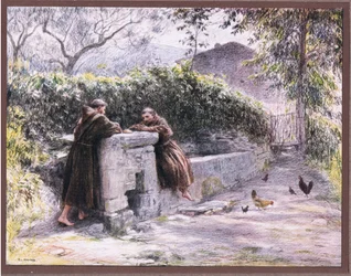 Svačina svatého Františka a mnicha Massea u fontány. Svatý František chválí chudobu, 1919
