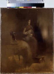 Žena s dítětem na klíně. Obraz Eugene Carriere (1849-1906)