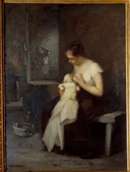 Kojící žena Obraz Eugene Carriere (1849-1906) 1879 Ne. 0,81x0,59 m Rouen, Musee des Beaux Arts