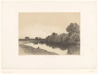 Říční krajina s rybáři ve večerním světle Malebné krajiny (název série) Croquis pittoresques (název série na objektu)