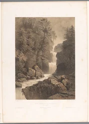Pohled na vodopád Reichenbach Chûte, inferior du Reichenbach (titul na objektu) Tváře ve Švýcarsku a Savoy (název série) La Suisse et la Savoie (název série na objektu)