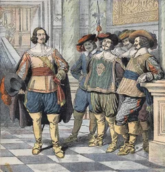 Ilustrace k filmu "Les Trois Mousquetaires" (Tři mušketýři), začátek 20. století (rytina)