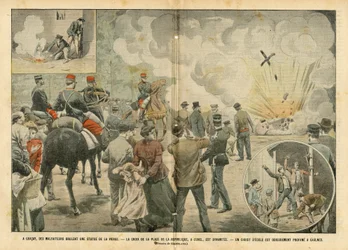 Ilustrace Eugene Damblans (1865-1945) v Le Pelerin, 25. 9. 2004 - V Gracay pálili zločinci sochu panny - Kůra Place de la Republique je dynamit a Kristus školy je v Caulnes odporně profánní - Antiklerikalismus, náboženství Fait