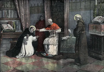 „Spor o svatou svátost“: Svatý Tomáš Akvinský, papež Urban IV. a svatý Bonaventura. (San Tommaso d