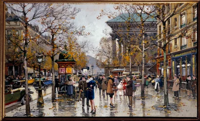 Pohled na Boulevard des Italiens v Paříži. Obraz Eugèna Galien-Lalouea (1854-1941), 20. století, Cholet, Musée des Beaux-Arts
