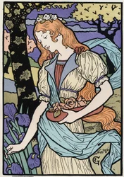 Umění. Ženy ve stylu Art Nouveau. Ilustrace E. Grasset, Francie, kolem roku 1890 (plakát)