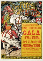 Reprodukce plakátu propagujícího „Pařížské slavnosti“ v Národní opeře, Paříž, 1885